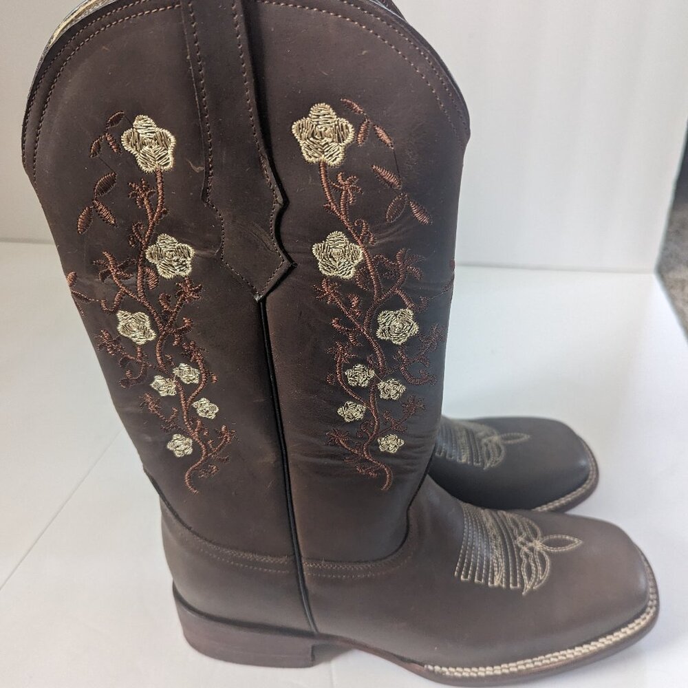"RARE" NEW w/out box CORRECAMINOS Women Square Toe Boots Brown w/flowers